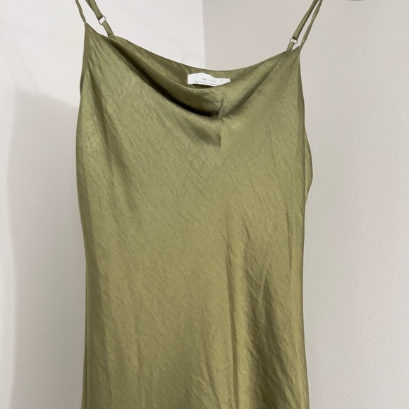 OAK + FORT Cowl Neck Satin Midi Dress in Olive Green - Picture 7 of 12